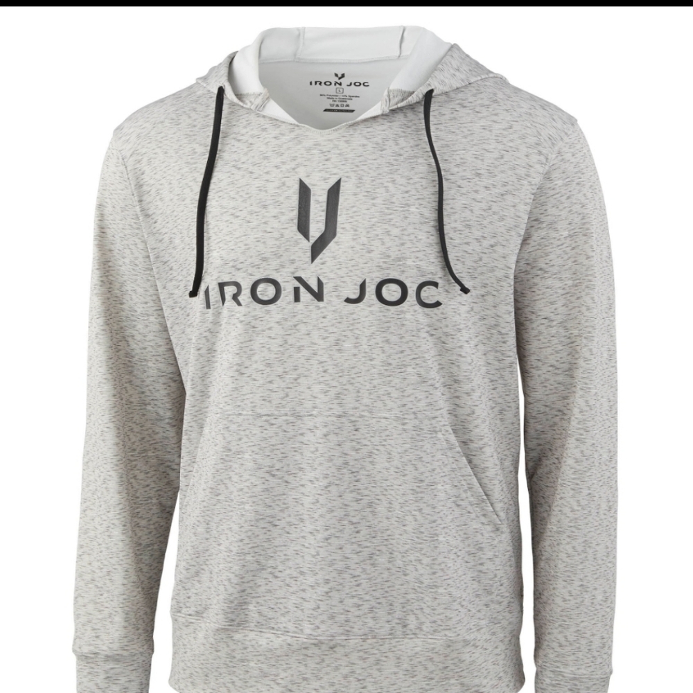 Iron Joc Mens Performance Hoodie Heather Gray Silver Ion Tech Large NWT